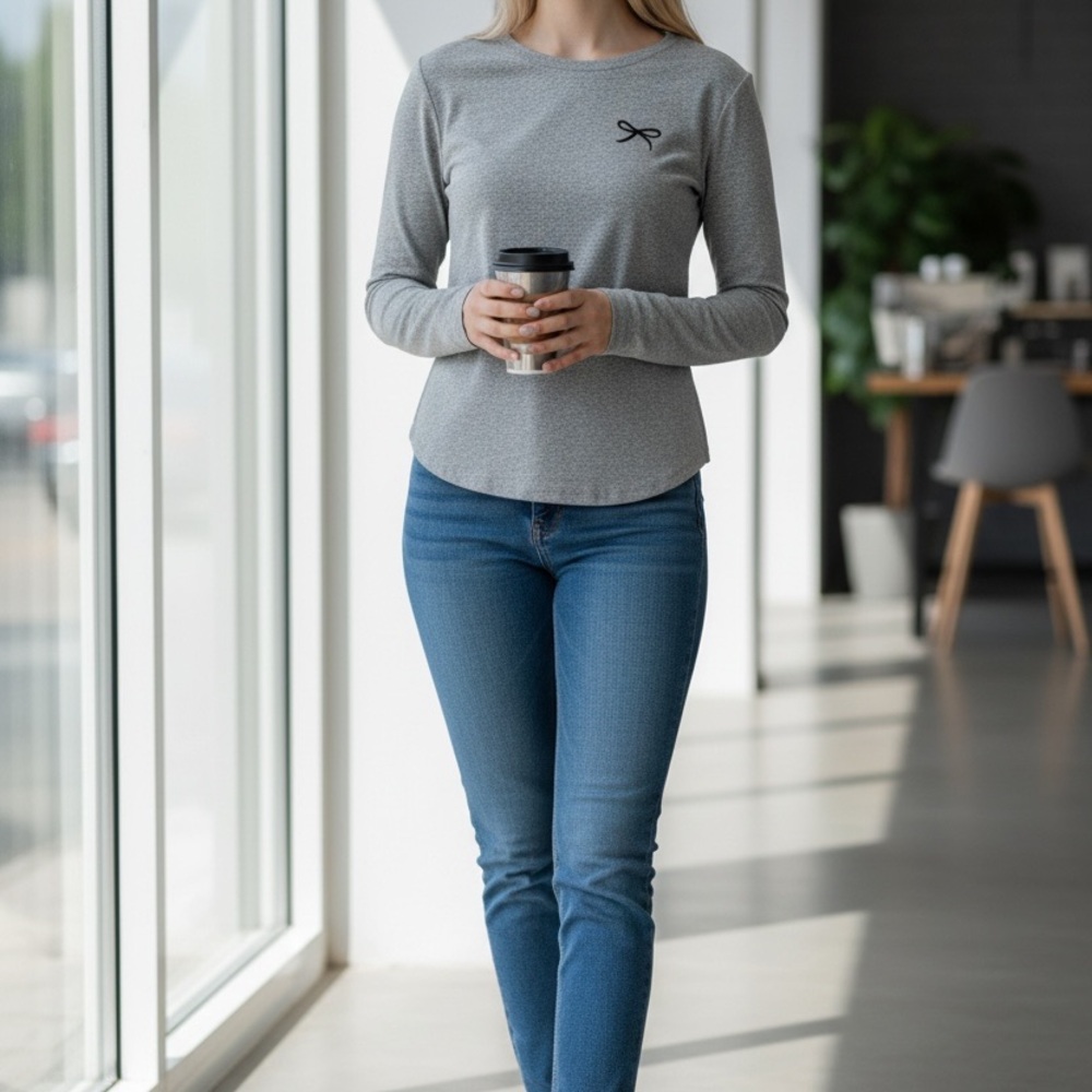 Chic Gray Long Sleeve Women's Top